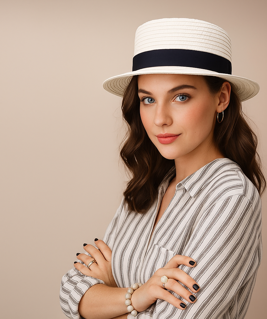 Confident Charm in Stripes and Hat