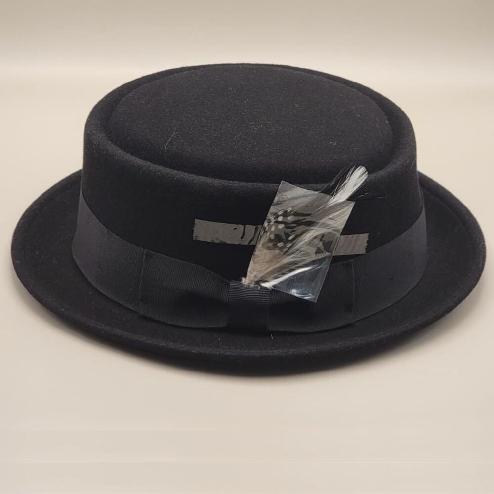 Wool Pork Pie Hat with Feather and Band - Image 7