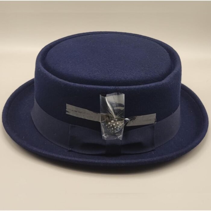Wool Pork Pie Hat with Feather and Band