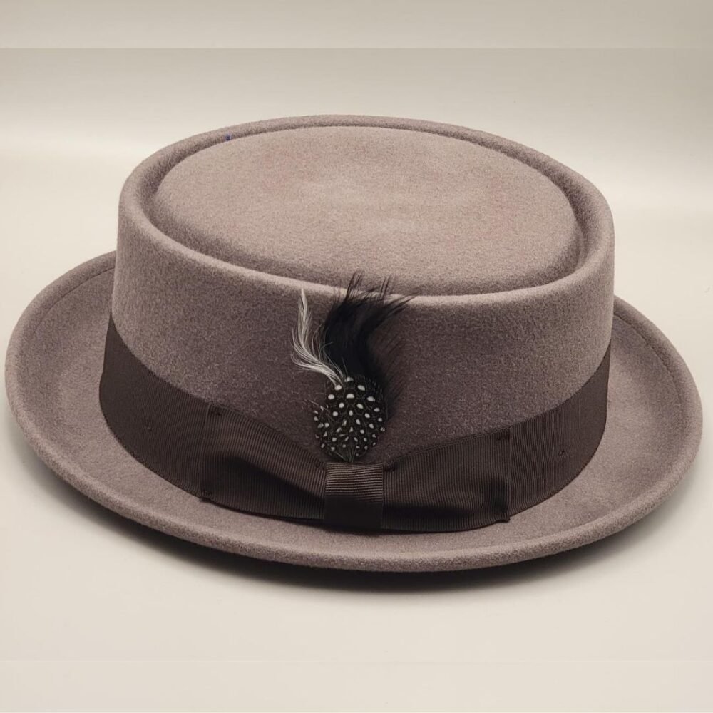 Wool Pork Pie Hat with Feather and Band - Image 3
